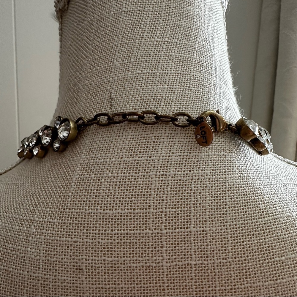 Vintage Loft Round Rhinestone Antiqued Brass Necklace - Picture 3 of 9